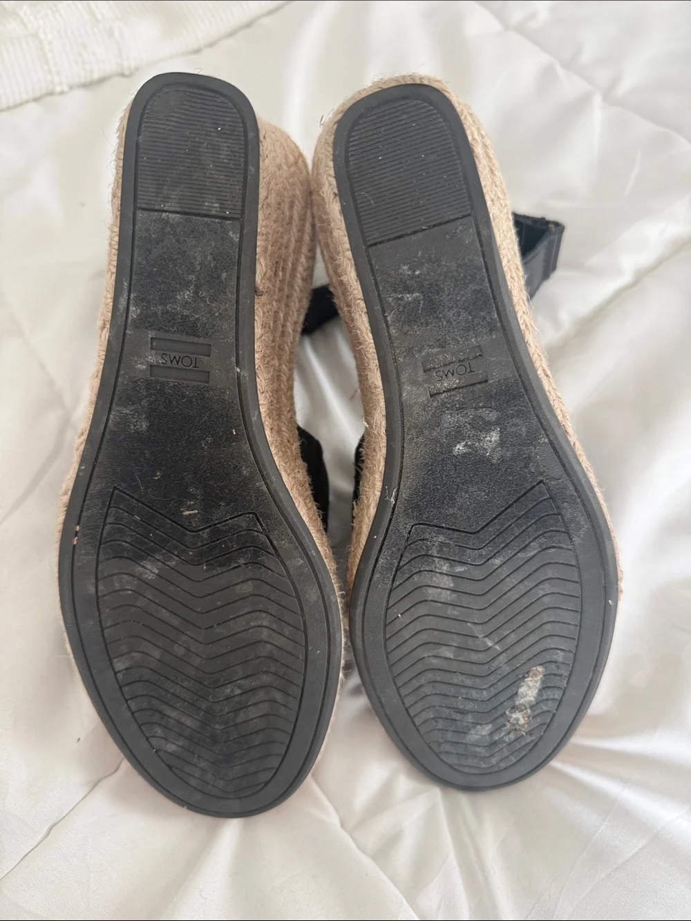 Toms Black Canvas Espadrille Wedge Sandals with Ankle Strap